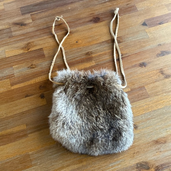 Rabbit Fur Purse/Pouch, raw leather Drawstring. - Picture 1 of 7